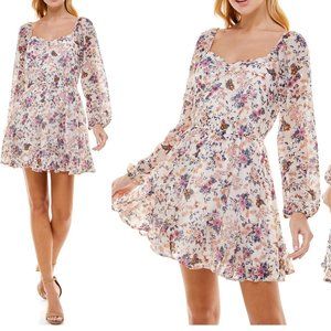 Row A Long Puff Sleeve Floral Babydoll Dress